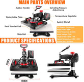 AKEYDIY 8 in 1 Heat Press Machine Professional Sublimation Machine 12" X 15" Swing